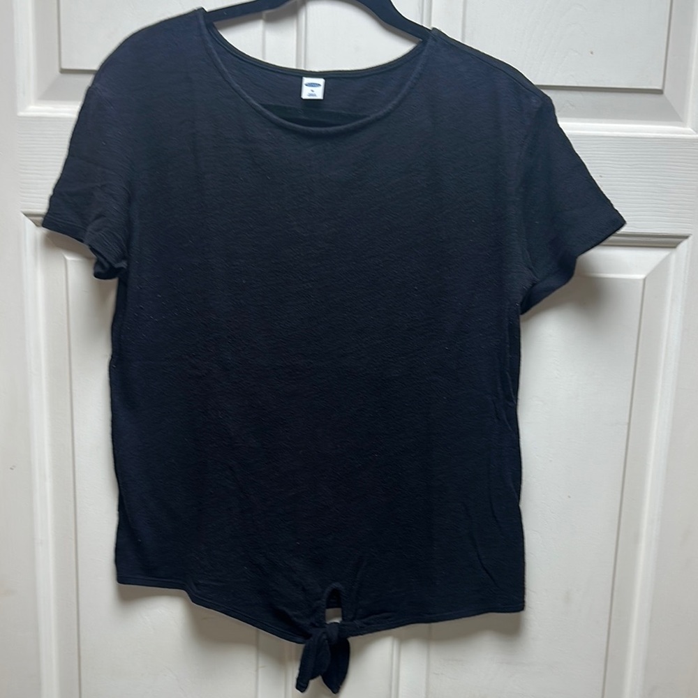 Old Navy Black Tie Front Cap Sleeve T-Shirt